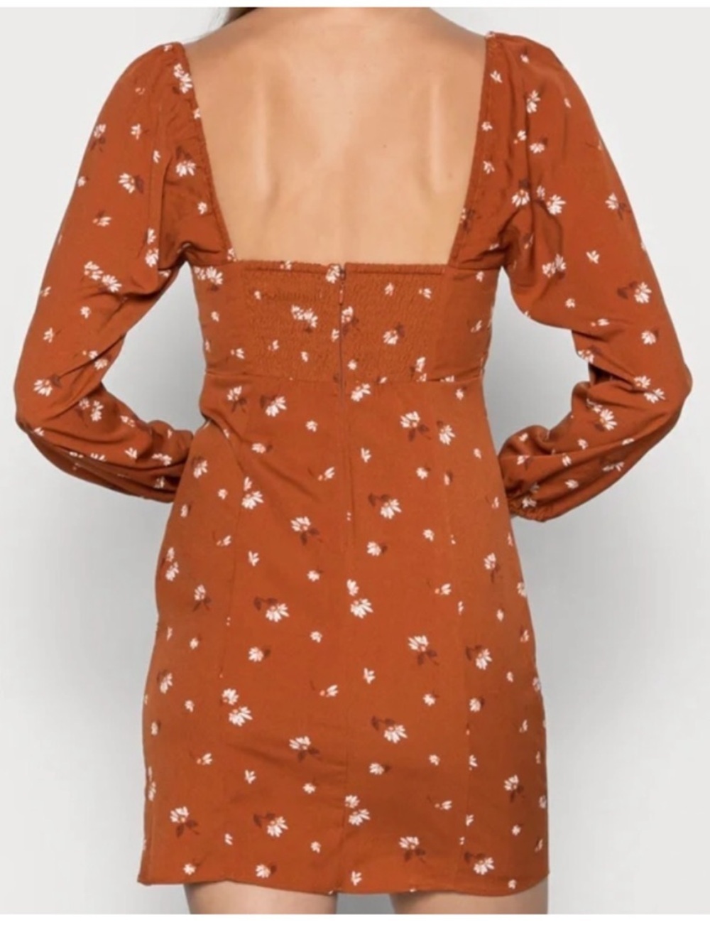 Abercrombie & Fitch Long Sleeve Draped Bodice Mini Dress Large Orange Spice - Picture 4 of 16